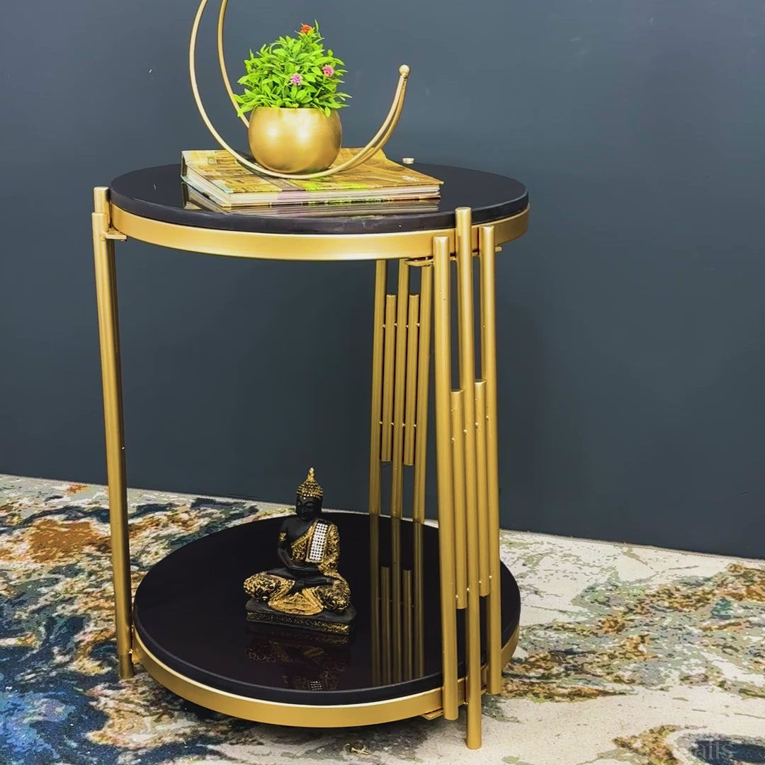 Classic Style Artistic Designer Golden Metal Finish Side Table