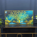 Golden Trees and Deer with Hills Premium Canvas Print Wall Painting