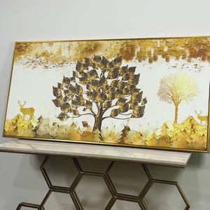 Beautiful Tree and Golden Deer Canvas Wall Painting