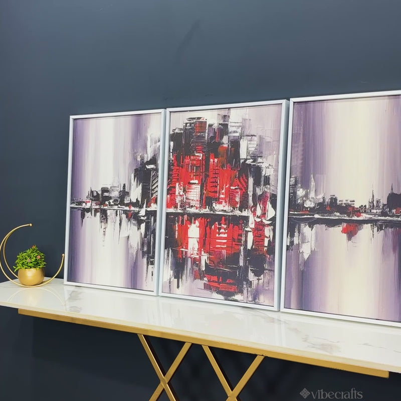 Abstract City Skyline Floating Canvas Wall Painting Set of Three