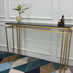 Modern Luxury Black Marble Console Table with Metal Finish