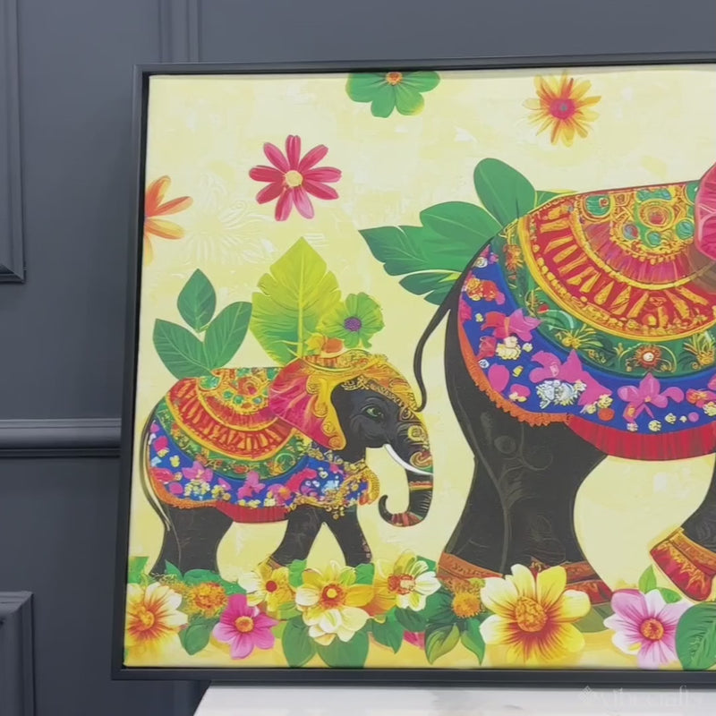 Colorful Elephant Family Premium Wall Painting