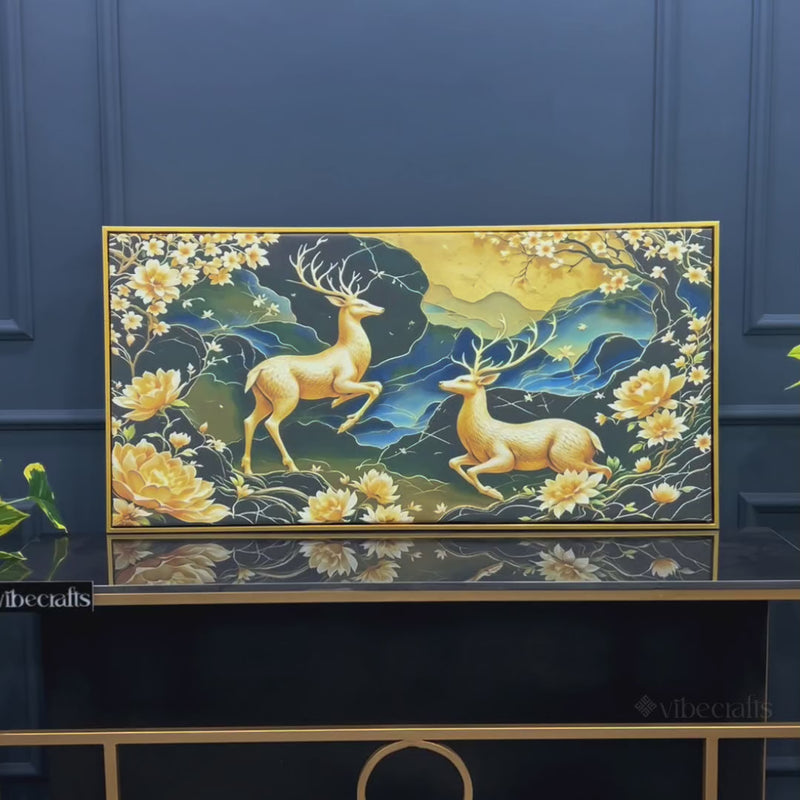 Artistic Deer Floral Canvas Wall Painting for Premium Luxury Decor