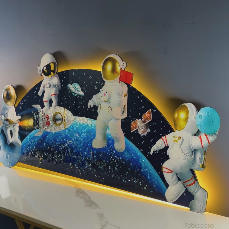 Baby Astronaut in Space Crystal Glass Backlit LED Painting
