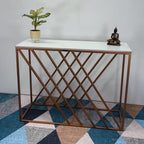 Unique Pattern Console Table  with Copper Metal Finish
