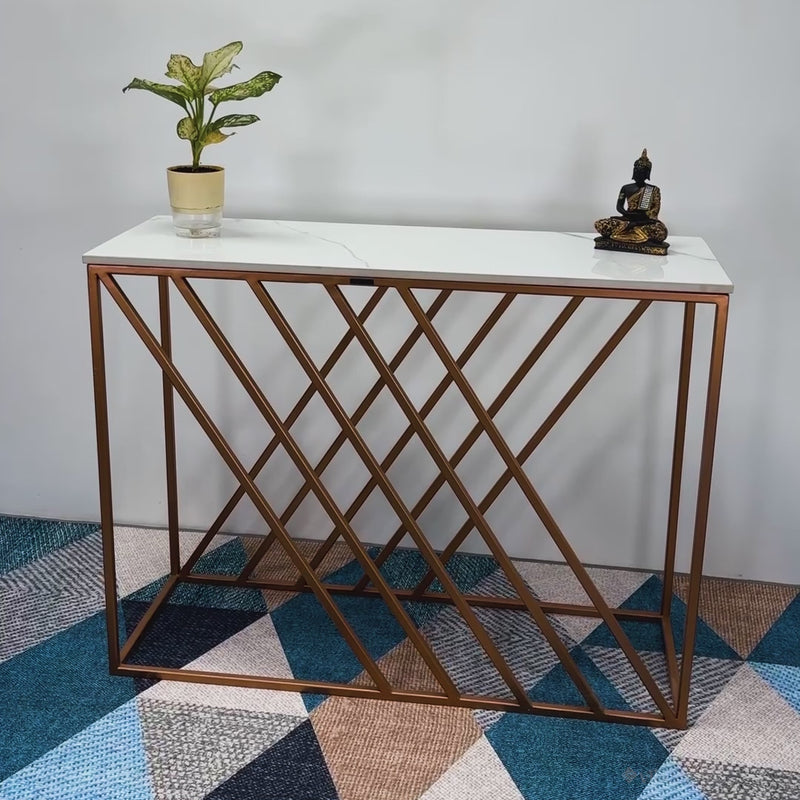 Unique Pattern Console Table  with Copper Metal Finish