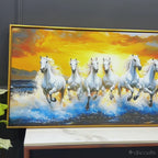 Scenic view of Seven Horses Running at Beach Canvas Wall Painting