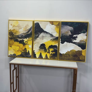 Mountain Scenery of Mount Fuji Premium Floating Canvas Wall Painting Set of Three