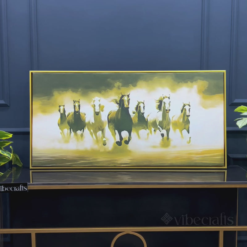 Vintage Scene of Seven Horses Canvas Wall Painting