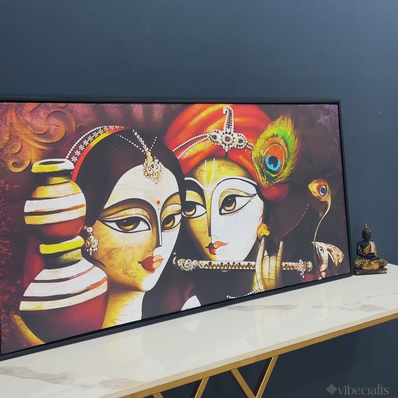 Radha Krishna With Flute Large Canvas Wall Painting