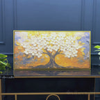 Modern White Floral Tree Canvas Painting for Living Room Décor