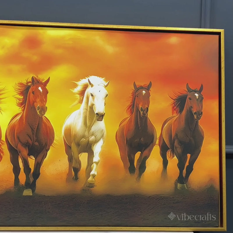 Herd of Seven Horses Running at Sunrise Premium Wall Painting