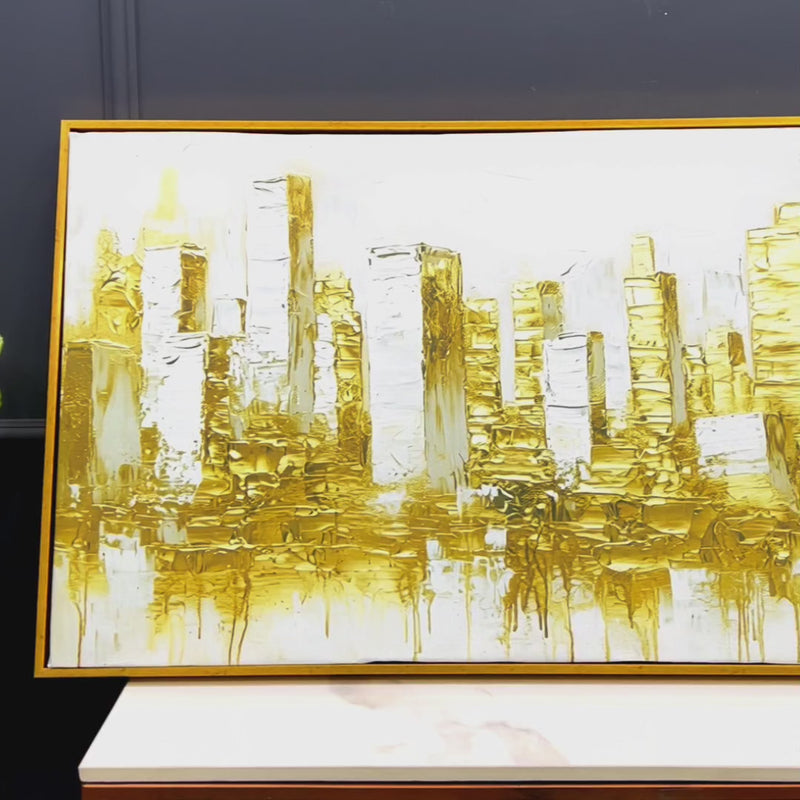 Lavish Golden Cityscape Abstract Canvas Wall Painting for Home & Office