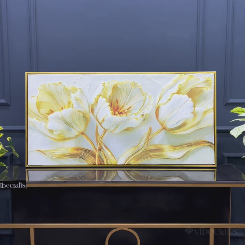 Designer White Tulip Abstract Canvas Wall Luxury Painting