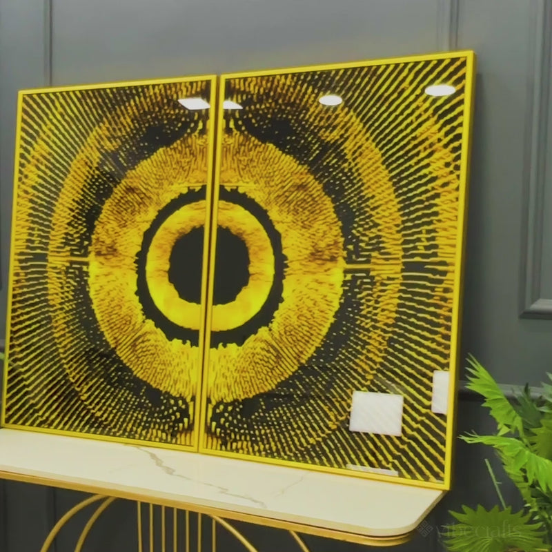Golden 3D Pattern Acrylic Floating Wall Painting Set of 2