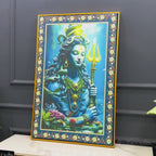 Majestic Shiva with Trident Floral Border Vertical Wall Painting