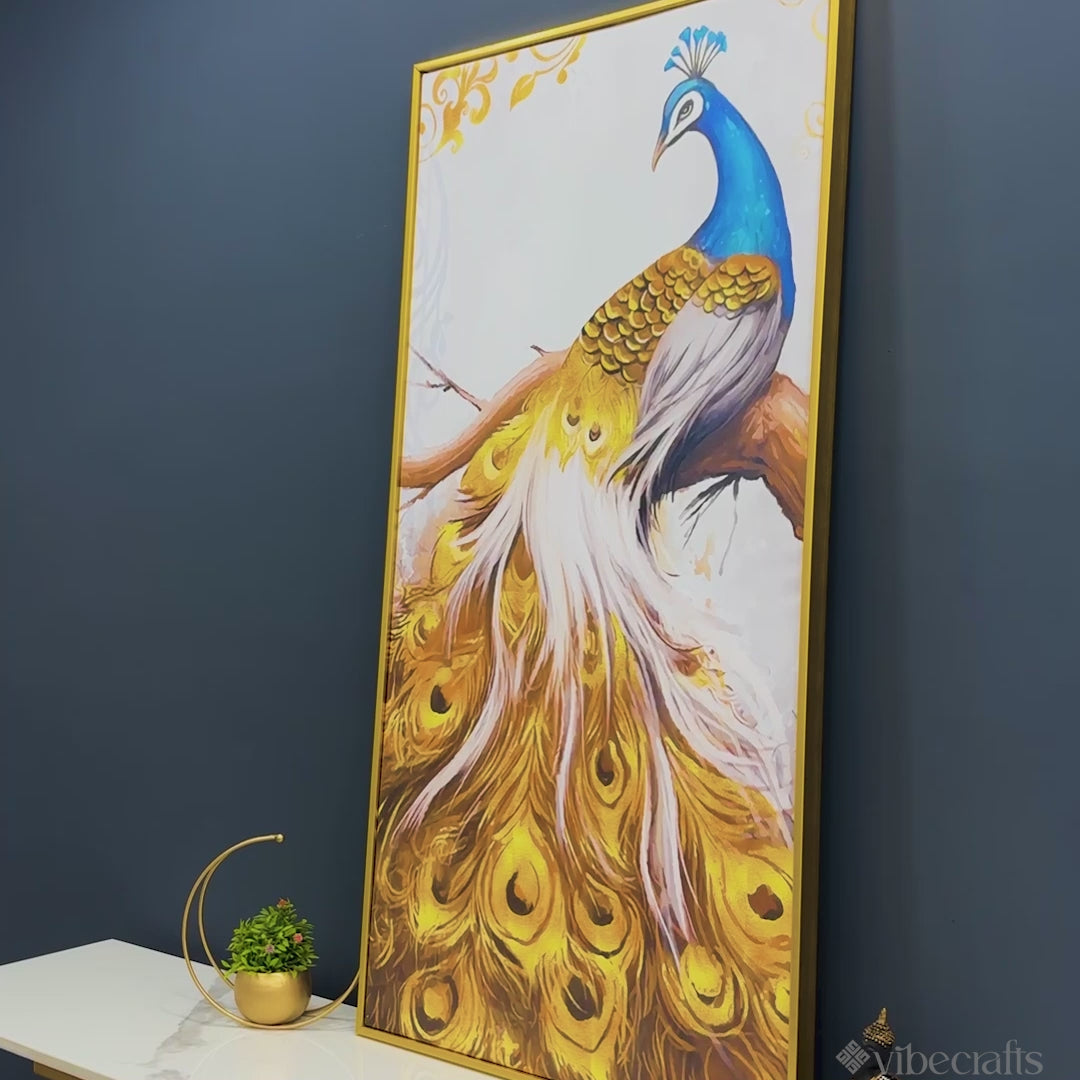 Classic Wall Painting of A Golden Feather Peacock
