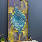 Golden Waves Shapes Turquoise and Green Leaf Feather Canvas Wall Painting