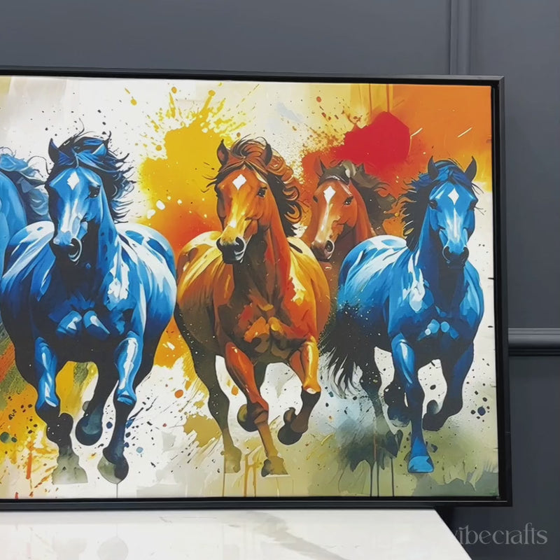Seven Horses Running colorful Watercolor Art Canvas Wall Painting