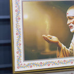 Sacred Shirdi Sai Baba Floral Border Canvas Wall Painting
