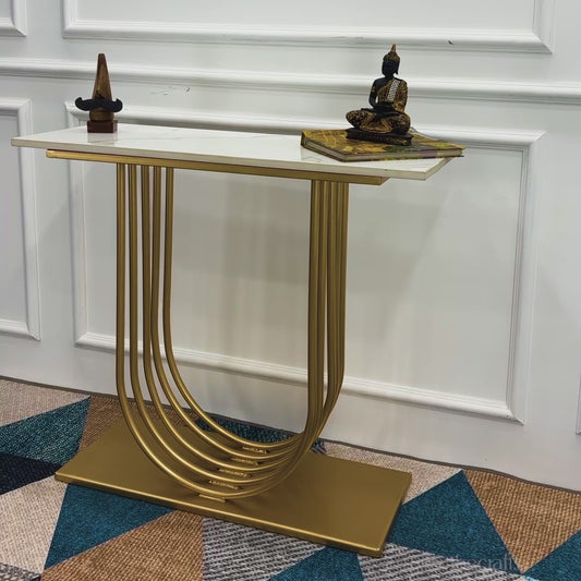 U-Shape White Marble Golden Console Table