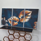 Shiny Golden Leaves Floating Canvas Wall Painting Set of Three