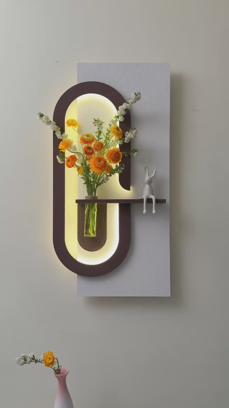 Modern Wall Art Panel with LED Lights & Planter for Home & Office Spaces