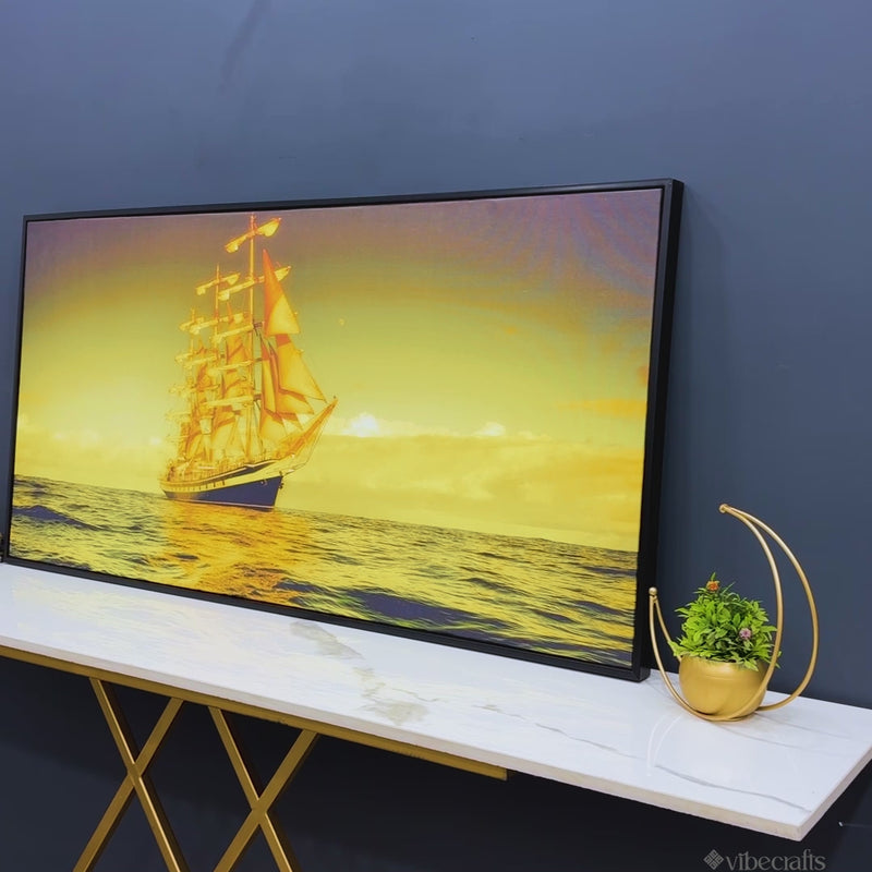 Beautiful Sunset Sailing Ship Wall Painting