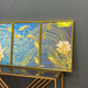Modern Golden Lotus with koi Fish Abstract Floating Canvas Wall Painting Set of Three