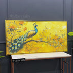 Elegant Peacock Sitting On Floral Branch Canvas Wall Painting