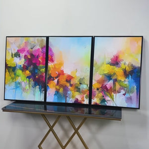 Colorful Flowers Beautiful Artwork Floating Canvas Wall Painting Set of Three