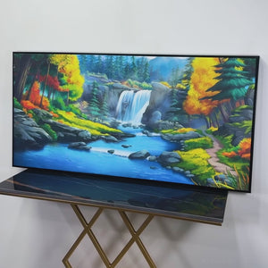 A Beautiful Waterfall In Forest Premium Wall Painting