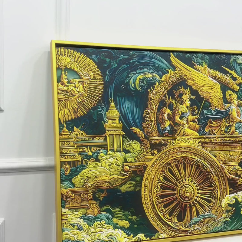 Epic Mahabharata War Scene Krishna Arjuna Painting