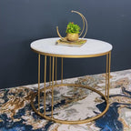 Luxury Round Marble White Matte Finish Metal Center Table