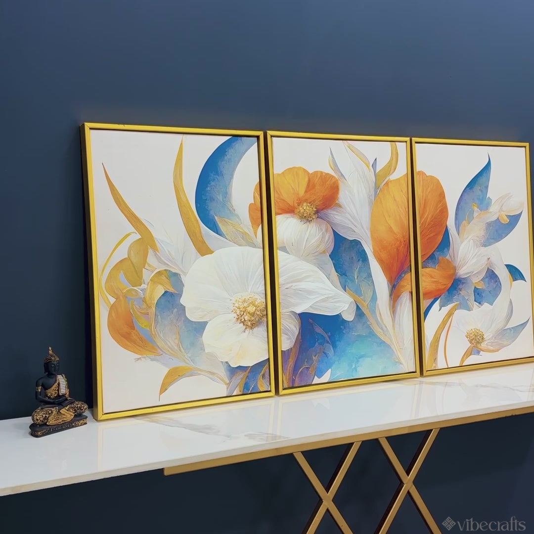 Abstract Colorful Spring Flower Texture Art Floating Canvas Wall Painting Set of Three