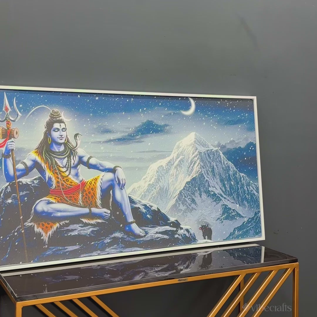 Lord Shiva in Himalayas Canvas Wooden Wall Painting