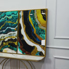 Modern Turquoise Blue Waves Artistic Art Acrylic Floating Wall Painting Set Of 2