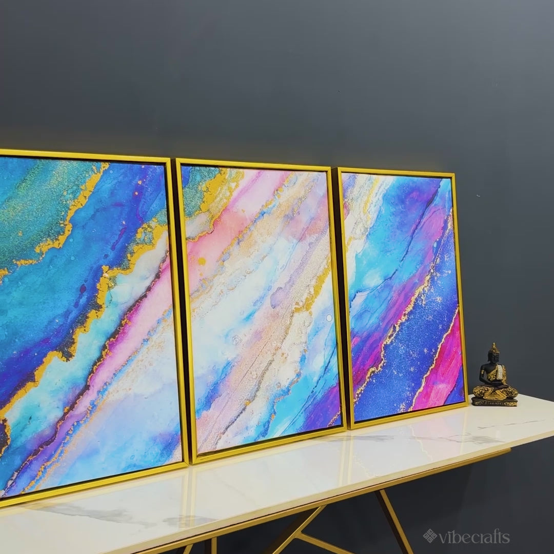 Colorful Ink Floating Canvas Wall Painting Set of Three