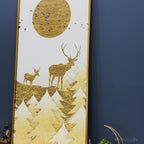 Luxury Golden Tree with Two Deer Premium Canvas Wall Painting