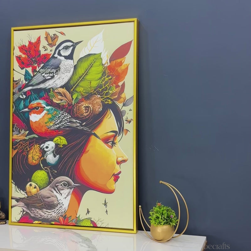 Princess Of The Birds Cotton Canvas Wall Painting