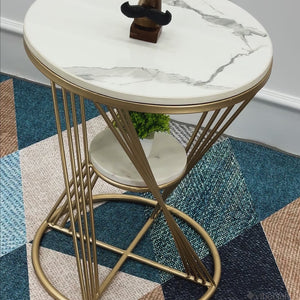 Premium Unique Natural Marble Designer Metal Side Table