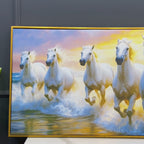 Golden Sunset Running White Horses Canvas wall Painting