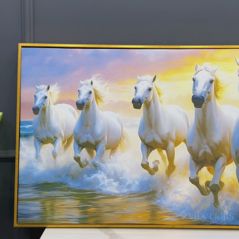 Golden Sunset Running White Horses Canvas wall Painting