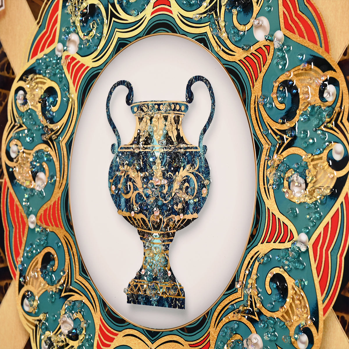 Pride of Wild Elephant Framed Crystal Glass Painting Set of 3