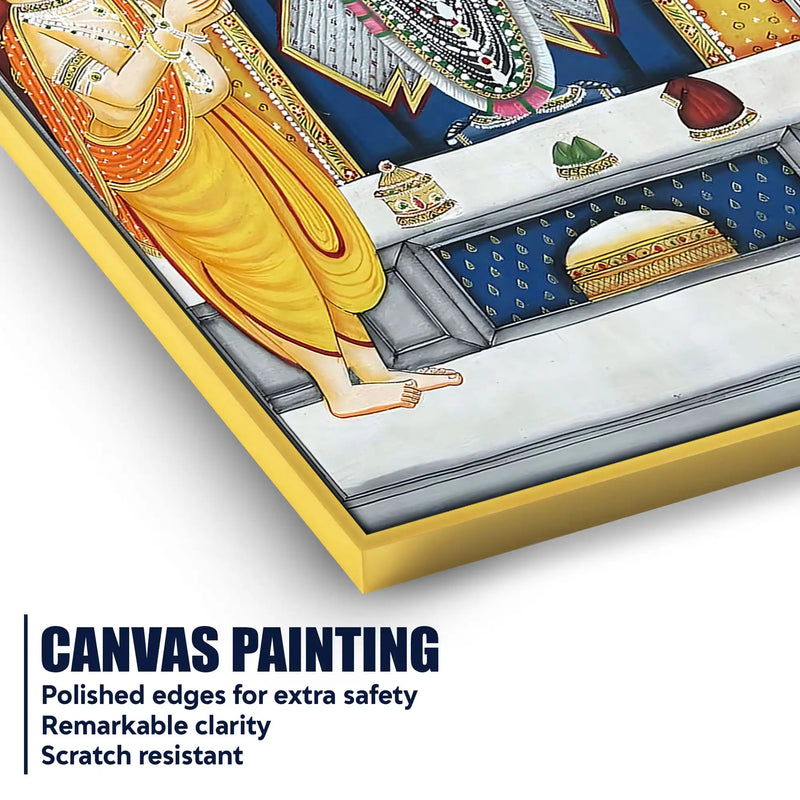 Priest Offering Prayers to Lord Shrinath Ji Pichwai Canvas Wall Painting
