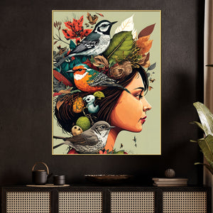 Princess Of The Birds Cotton Canvas Wall Painting