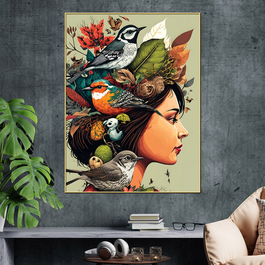 Princess Of The Birds Cotton Canvas Wall Painting