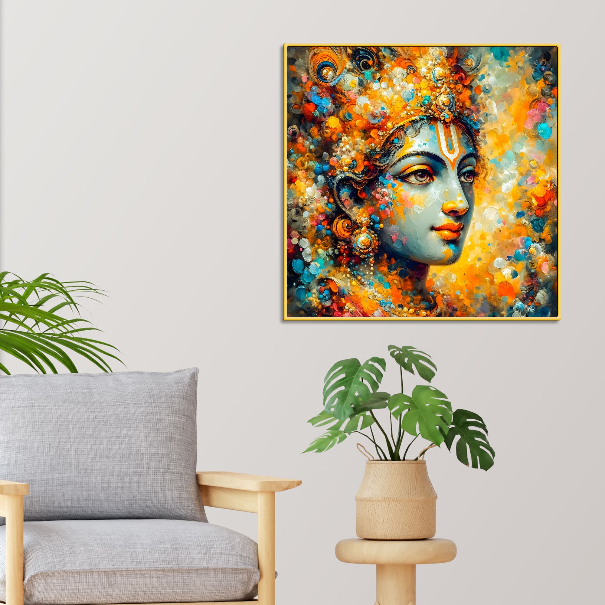 Divine Lord Krishna Colorful Abstract Canvas Wall Painting for Home & Offices
