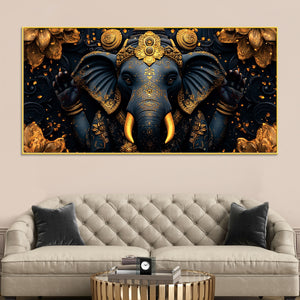 Divine Royal Black & Gold Lord Ganesha Canvas Wall Painting for Modern Home & Office Spaces