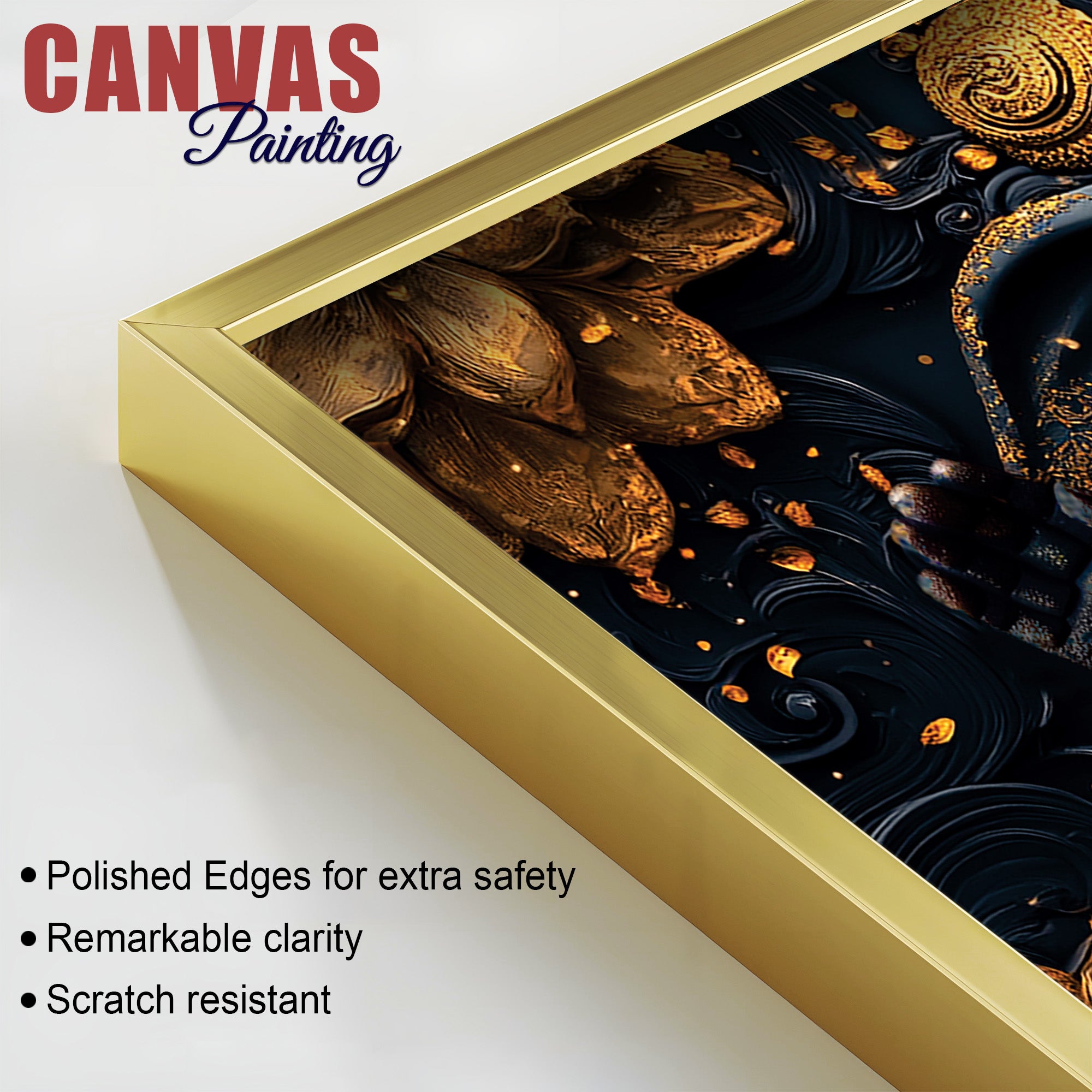 Divine Royal Black & Gold Lord Ganesha Canvas Wall Painting for Modern Home & Office Spaces